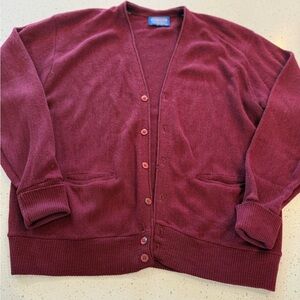 XL Pendleton 100% Pure Virgin Wool Burgundy Womens Pocket Cardigan Long Sleeve